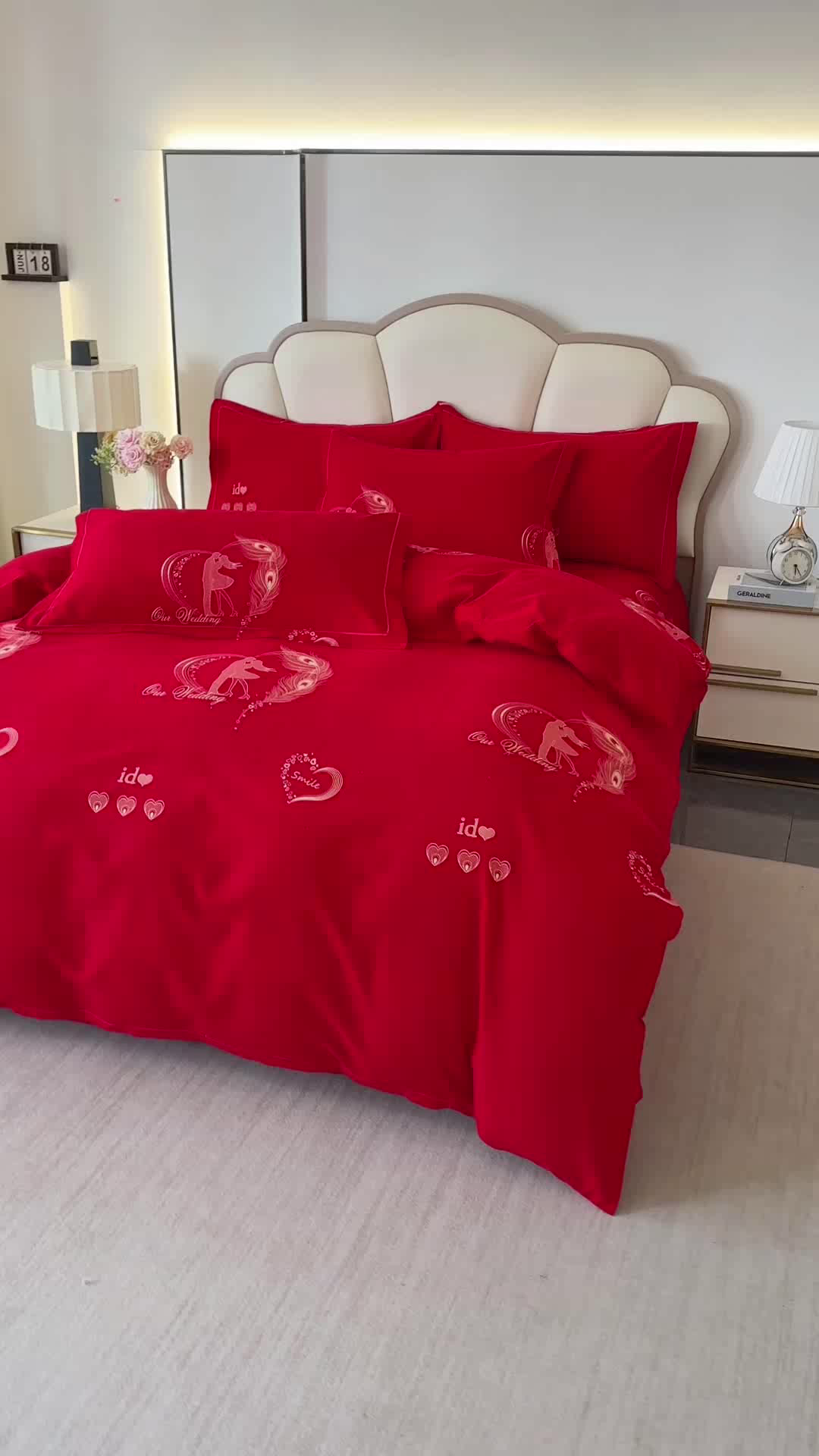 91家纺网 家纺一手货源 找家纺 橘姿 2025新款100%加厚全棉四件套纯棉四件套磨毛四件套礼盒装（控价不低于170） 珍爱大红