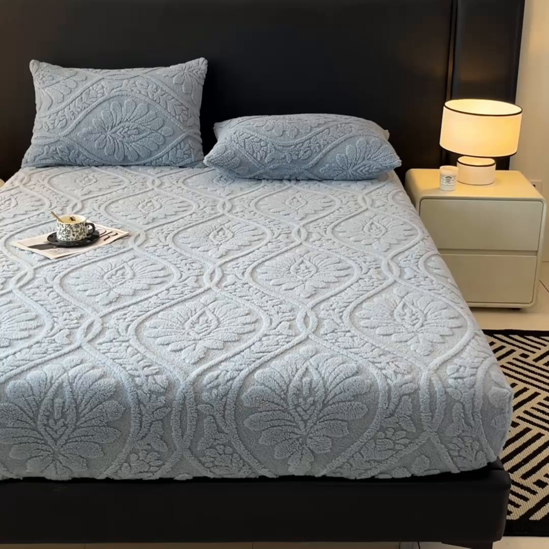 91家纺网 家纺一手货源 找家纺 欧邦 2025新款提花塔芙绒床笠单床笠床笠单件-繁花 繁花-深灰