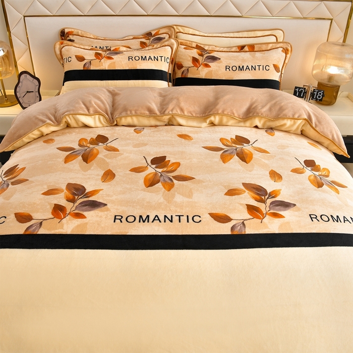 91家纺网 家纺一手货源 找家纺 赫本 2025新品8斤爆品牛奶绒四件套床裙款金雕绒法莱绒四套件 树夏