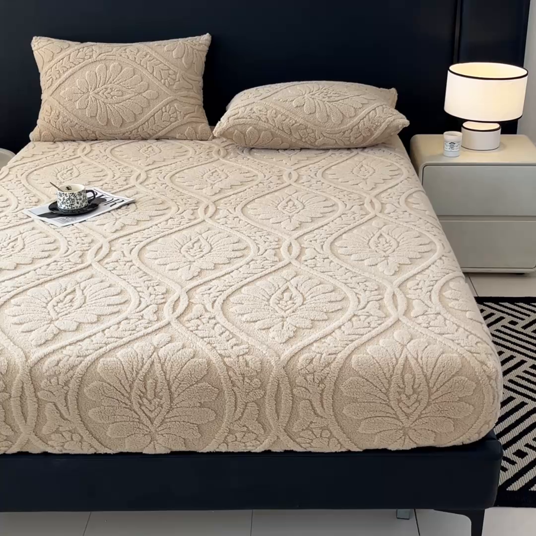 91家纺网 家纺一手货源 找家纺 欧邦 2025新款提花塔芙绒床笠单床笠床笠单件-繁花 繁花-香槟咖