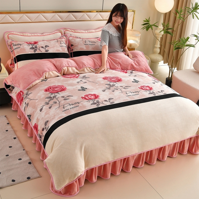 赫本 2025新品8斤爆品牛奶绒四件套床裙款金雕绒法莱绒四套件 苏珊