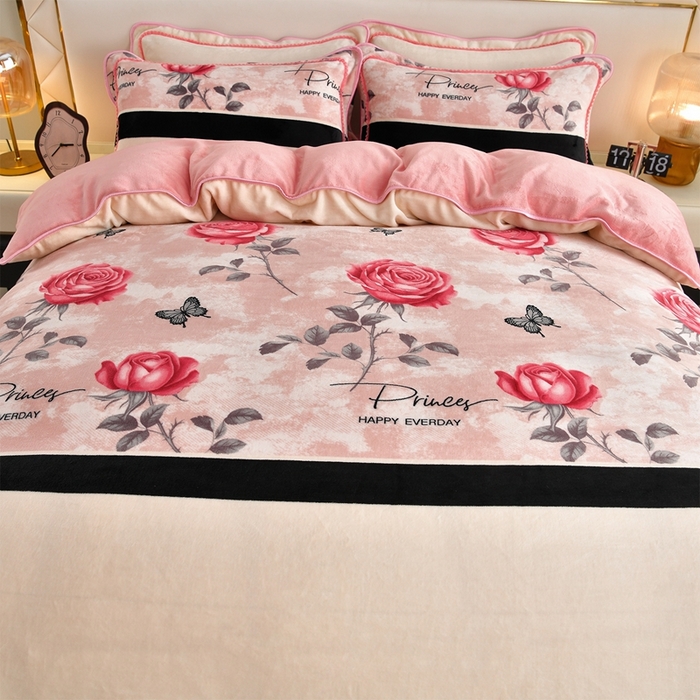 91家纺网 家纺一手货源 找家纺 赫本 2025新品8斤爆品牛奶绒四件套床裙款金雕绒法莱绒四套件 苏珊