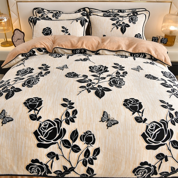 91家纺网 家纺一手货源 找家纺 赫本 2025新品8斤爆品牛奶绒四件套床裙款金雕绒法莱绒四套件 星慕-咖