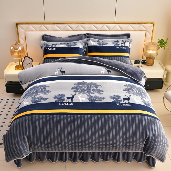 91家纺网 家纺一手货源 找家纺 赫本 2025新品8斤爆品牛奶绒四件套床裙款金雕绒法莱绒四套件 元气森林