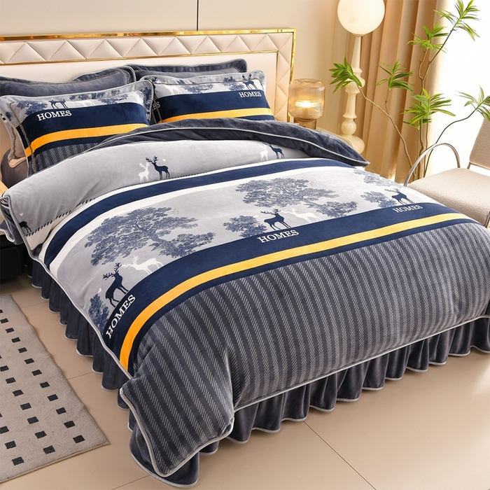 91家纺网 家纺一手货源 找家纺 赫本 2025新品8斤爆品牛奶绒四件套床裙款金雕绒法莱绒四套件 元气森林