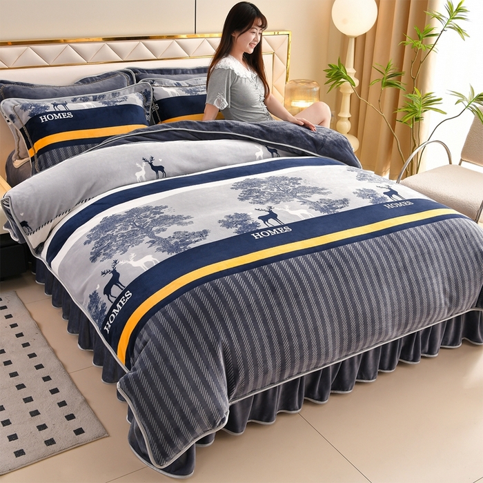 赫本 2025新品8斤爆品牛奶绒四件套床裙款金雕绒法莱绒四套件 元气森林