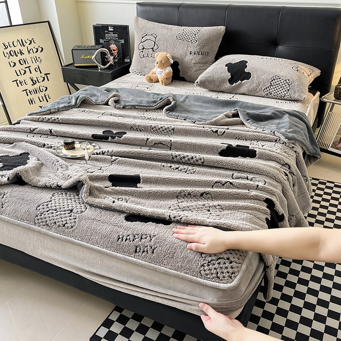 91家纺网 家纺一手货源 找家纺 欧邦 2025新款阳离子舒棉绒牛奶绒床笠单床笠床笠单件-可可熊 可可熊-灰色