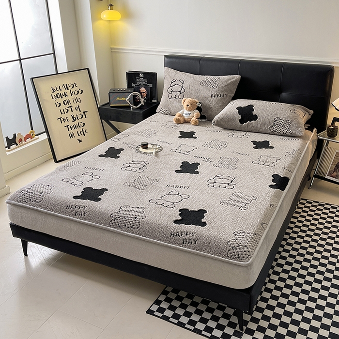 91家纺网 家纺一手货源 找家纺 欧邦 2025新款阳离子舒棉绒牛奶绒床笠单床笠床笠单件-可可熊 可可熊-灰色