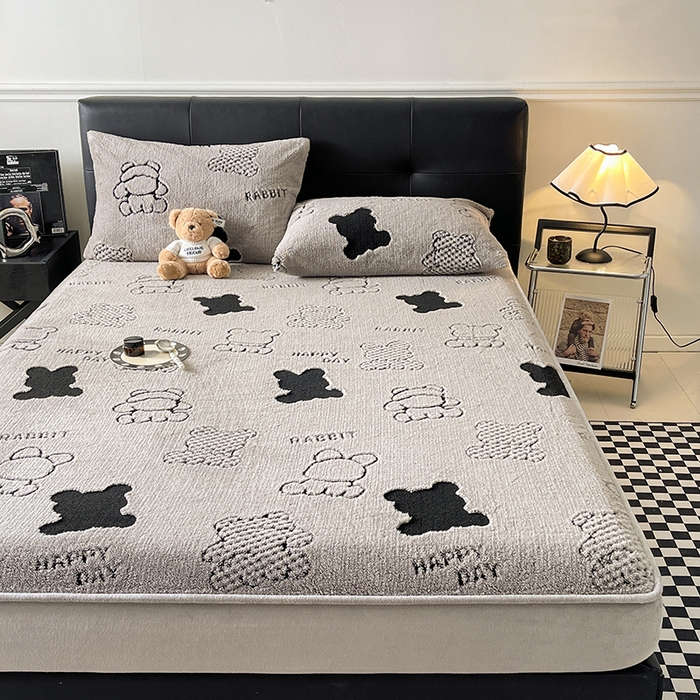 91家纺网 家纺一手货源 找家纺 欧邦 2025新款阳离子舒棉绒牛奶绒床笠单床笠床笠单件-可可熊 可可熊-灰色