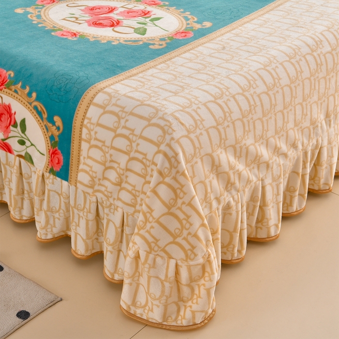 91家纺网 家纺一手货源 找家纺 赫本 2025新品8斤爆品牛奶绒四件套床裙款金雕绒法莱绒四套件 织梦-蓝