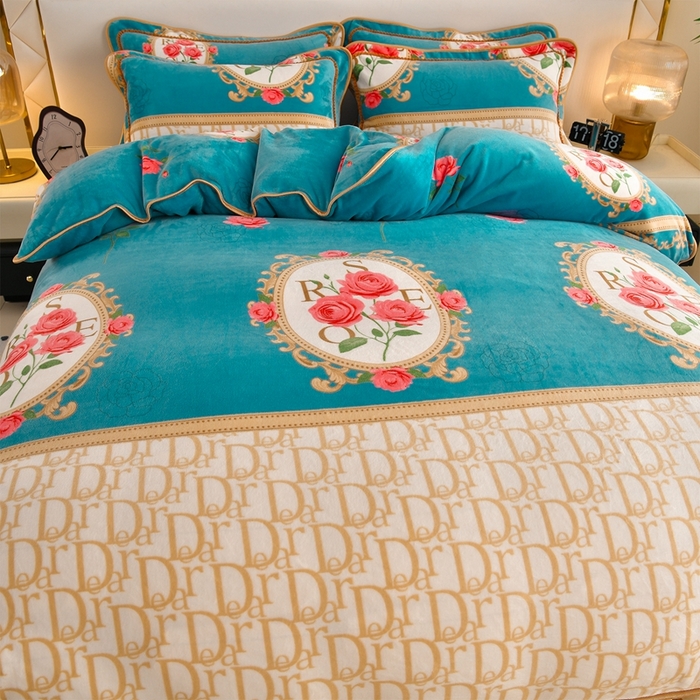 91家纺网 家纺一手货源 找家纺 赫本 2025新品8斤爆品牛奶绒四件套床裙款金雕绒法莱绒四套件 织梦-蓝