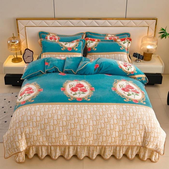 91家纺网 家纺一手货源 找家纺 赫本 2025新品8斤爆品牛奶绒四件套床裙款金雕绒法莱绒四套件 织梦-蓝