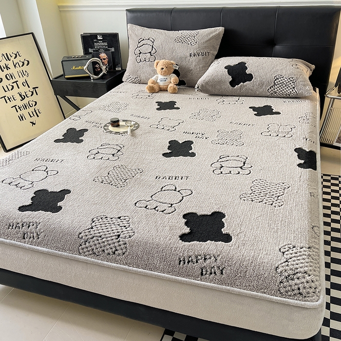 91家纺网 家纺一手货源 找家纺 欧邦 2025新款阳离子舒棉绒牛奶绒床笠单床笠床笠单件-可可熊 可可熊-灰色