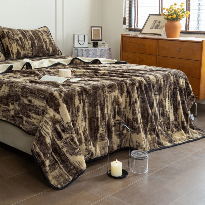 91家纺网 家纺一手货源 找家纺 库里梦家纺 2025新款跨境专供网红直播热款加厚兔毛绒毯可定做尺寸 印象派