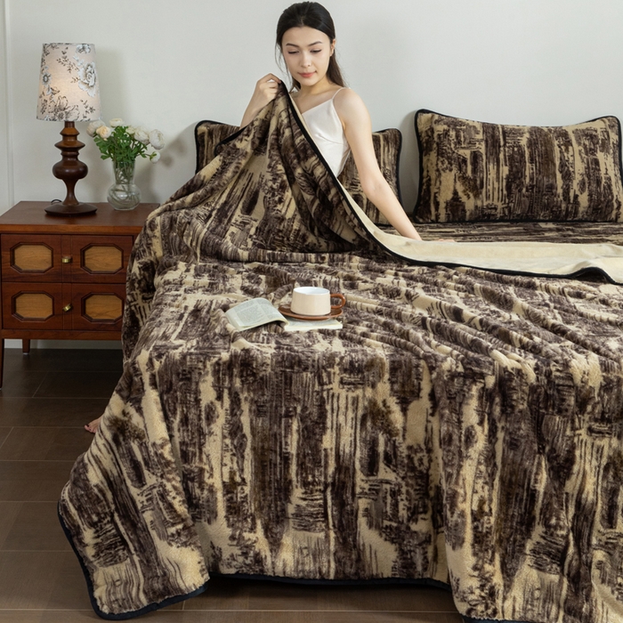 91家纺网 家纺一手货源 找家纺 库里梦家纺 2025新款跨境专供网红直播热款加厚兔毛绒毯可定做尺寸 印象派