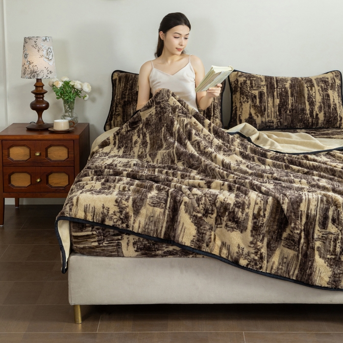 91家纺网 家纺一手货源 找家纺 库里梦家纺 2025新款跨境专供网红直播热款加厚兔毛绒毯可定做尺寸 印象派