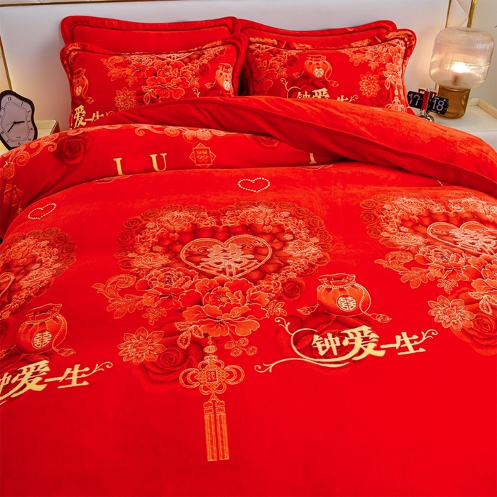 91家纺网 家纺一手货源 找家纺 赫本 2025新品8斤爆品牛奶绒四件套床裙款金雕绒法莱绒四套件 钟爱一生