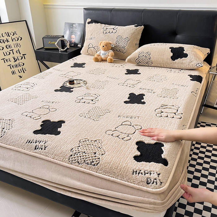 91家纺网 家纺一手货源 找家纺 欧邦 2025新款阳离子舒棉绒牛奶绒床笠单床笠床笠单件-可可熊 可可熊-咖色