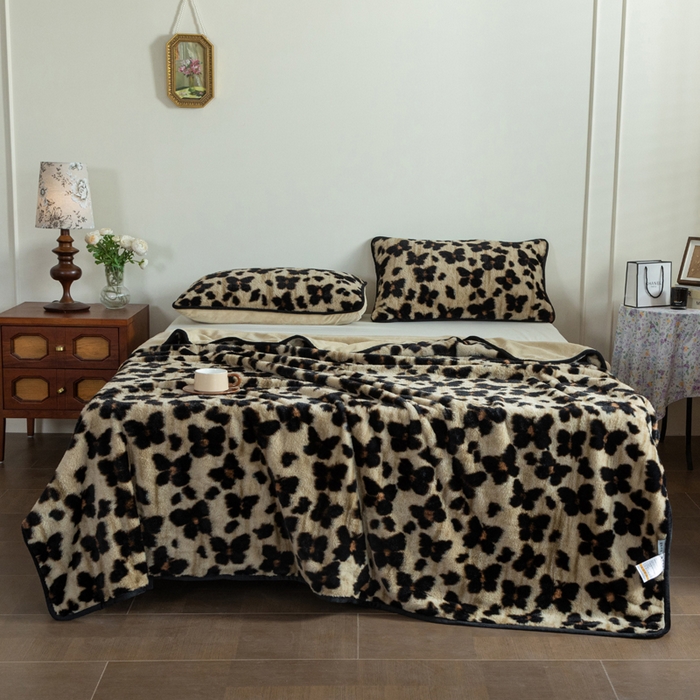 库里梦家纺 2025新款跨境专供网红直播热款加厚兔毛绒毯可定做尺寸 蝴蝶梦-咖