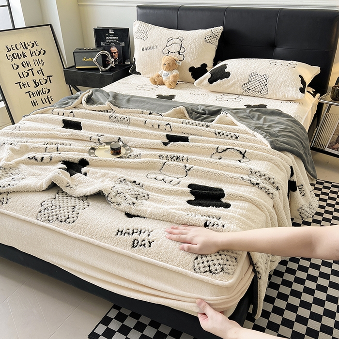 91家纺网 家纺一手货源 找家纺 欧邦 2025新款阳离子舒棉绒牛奶绒床笠单床笠床笠单件-可可熊 可可熊-米白