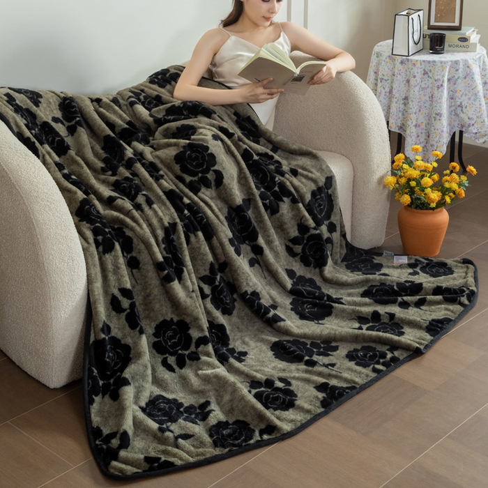 91家纺网 家纺一手货源 找家纺 库里梦家纺 2025新款跨境专供网红直播热款加厚兔毛绒毯可定做尺寸 黑玫瑰-灰