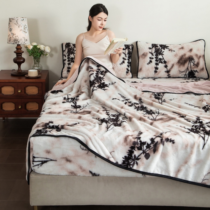 91家纺网 家纺一手货源 找家纺 库里梦家纺 2025新款跨境专供网红直播热款加厚兔毛绒毯可定做尺寸 诛仙草-粉