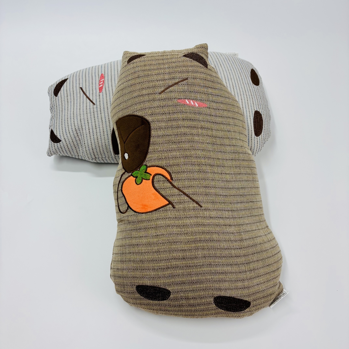 露函 2025新款卡皮巴拉绣花款全棉双层纱荞麦枕 咖色