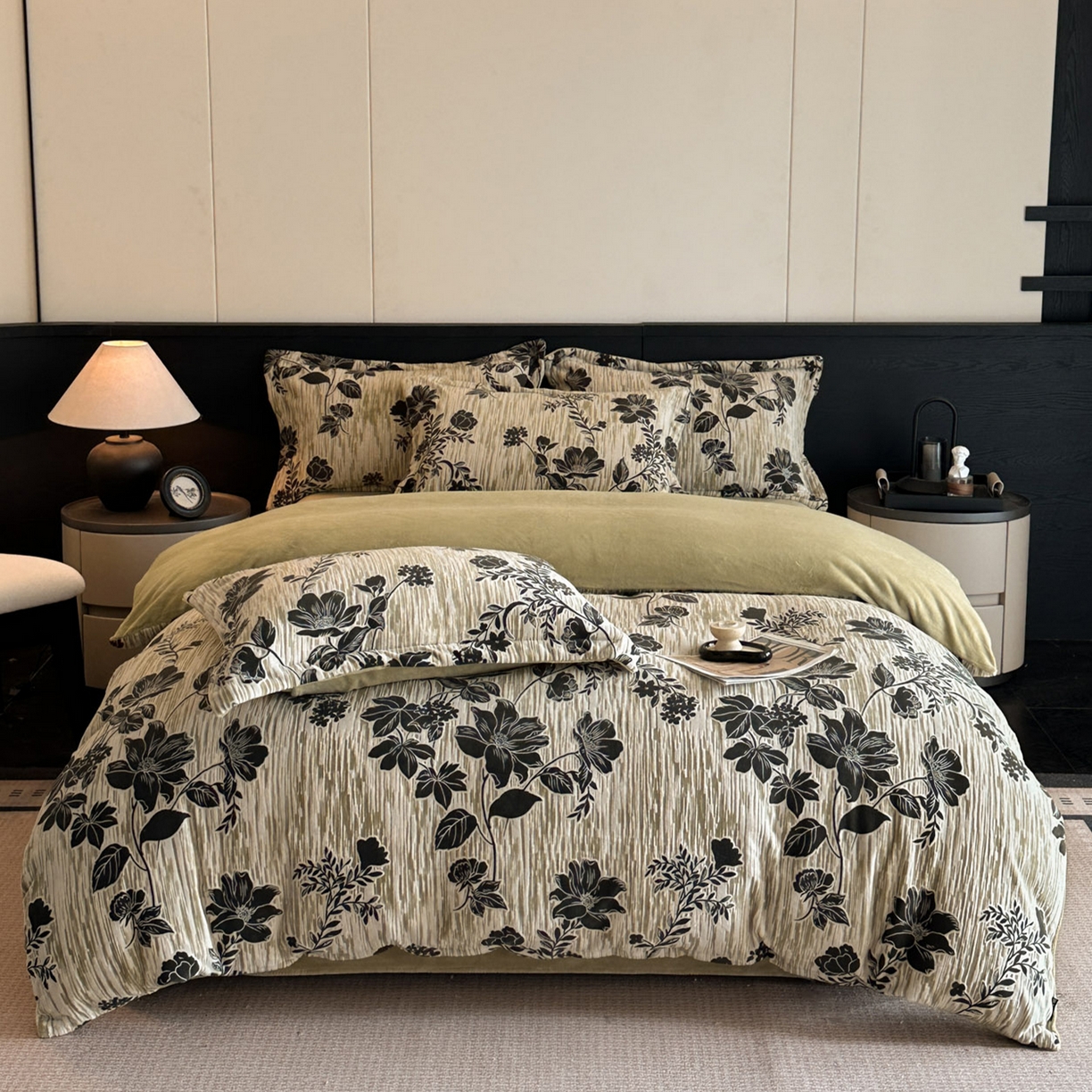 91家纺网 家纺一手货源 找家纺 格真 2025秋冬新款高克重雕花牛奶绒四件套 莫奈花园-绿