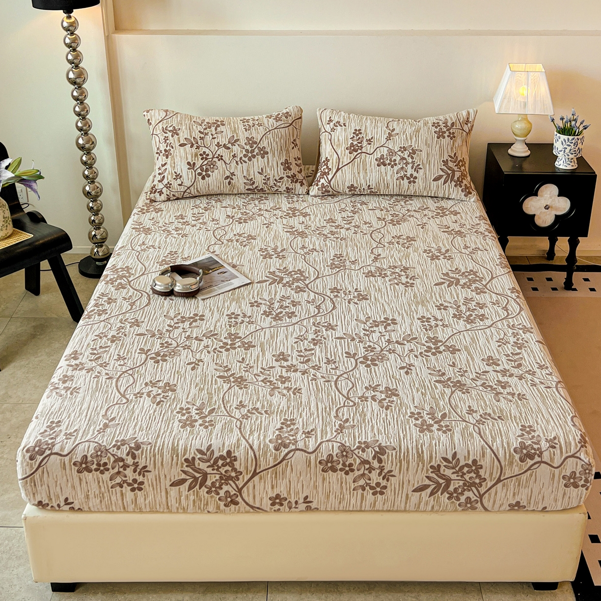 91家纺网 家纺一手货源 找家纺 格真 2025秋冬新款立体剪花雕花牛奶绒床笠单品床笠单件单床笠 安雅-咖