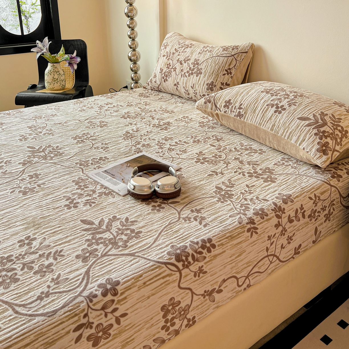 91家纺网 家纺一手货源 找家纺 格真 2025秋冬新款立体剪花雕花牛奶绒床笠单品床笠单件单床笠 安雅-咖