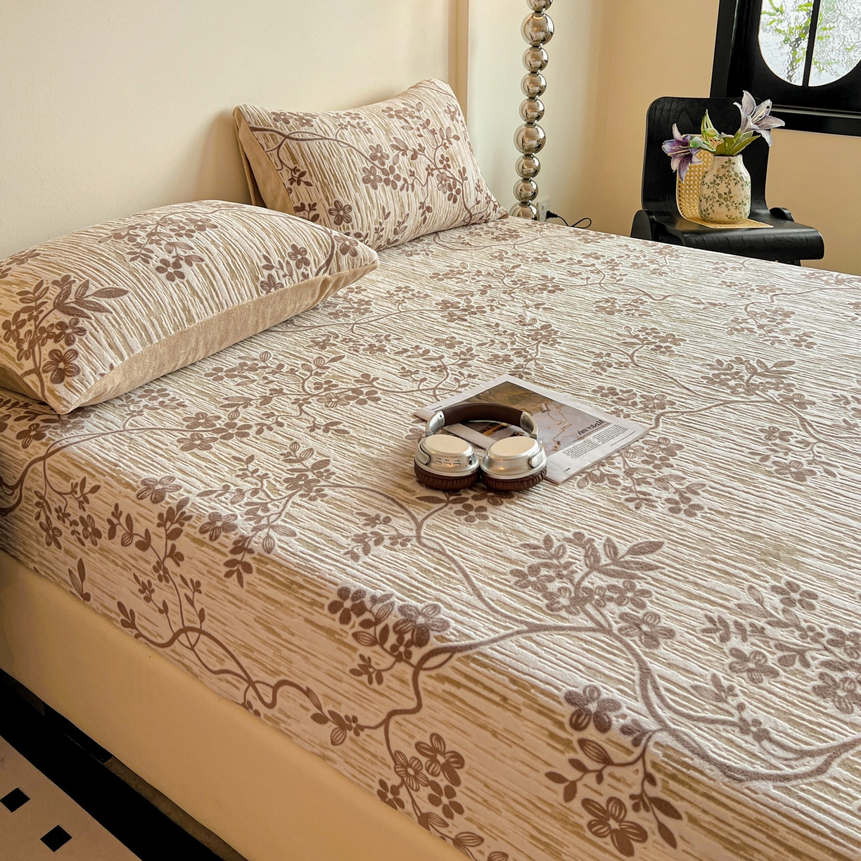 91家纺网 家纺一手货源 找家纺 格真 2025秋冬新款立体剪花雕花牛奶绒床笠单品床笠单件单床笠 安雅-咖