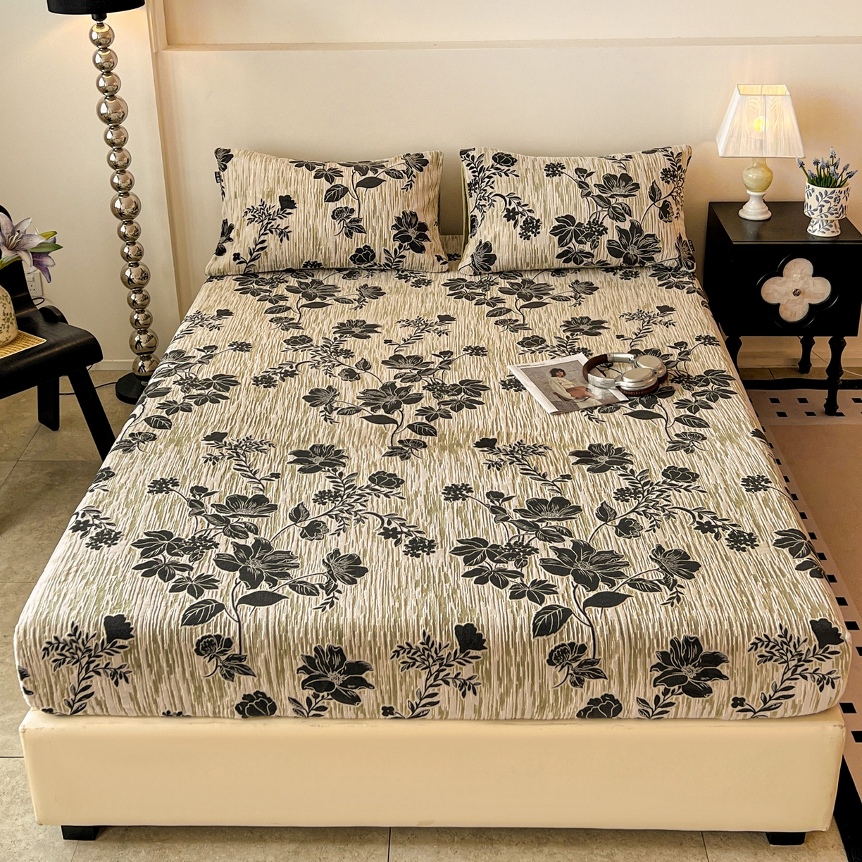 91家纺网 家纺一手货源 找家纺 格真 2025秋冬新款立体剪花雕花牛奶绒床笠单品床笠单件单床笠 莫奈花园-绿