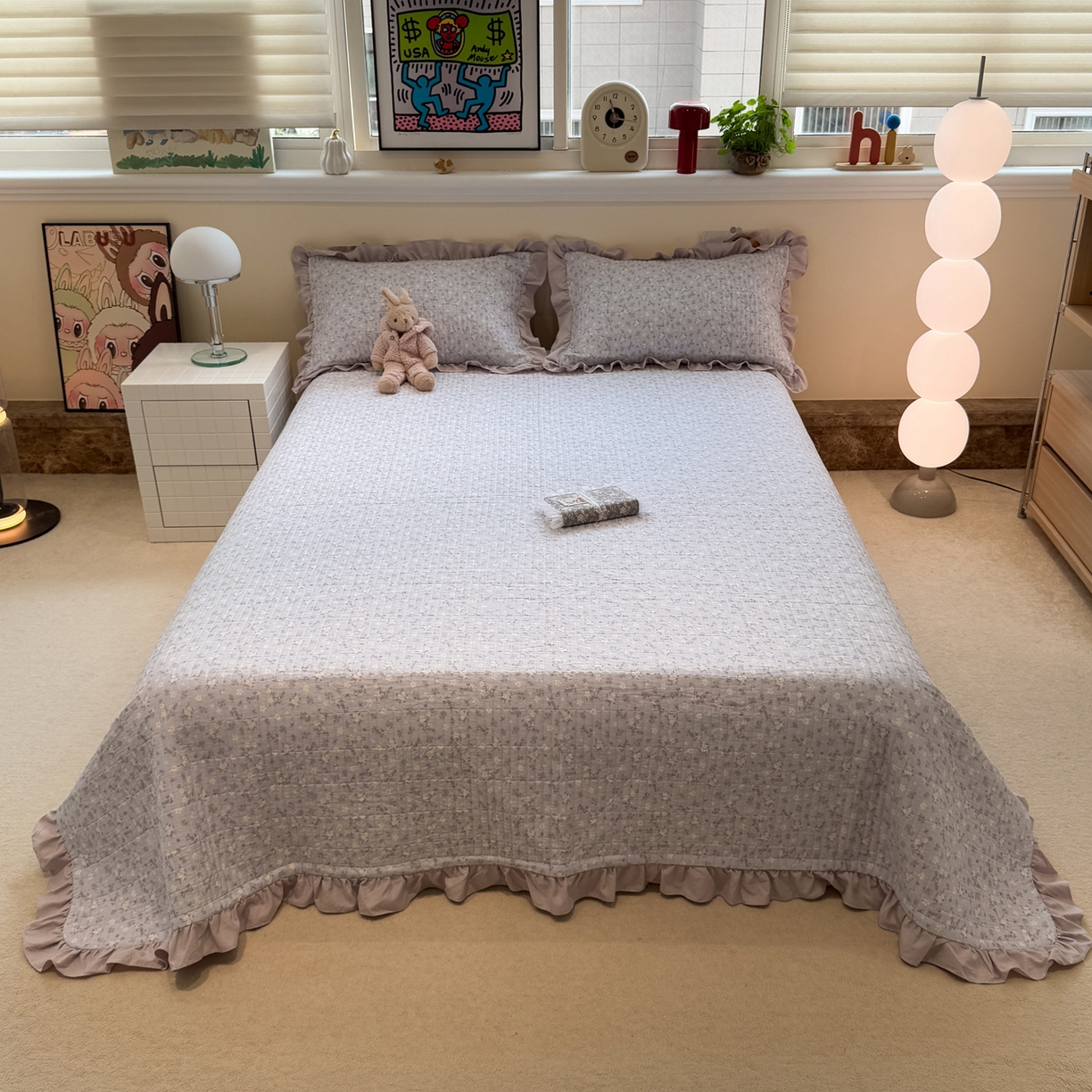 91家纺网 家纺一手货源 找家纺 一加一 2025新款软糯亲肤印花床盖三件套 晴天兰