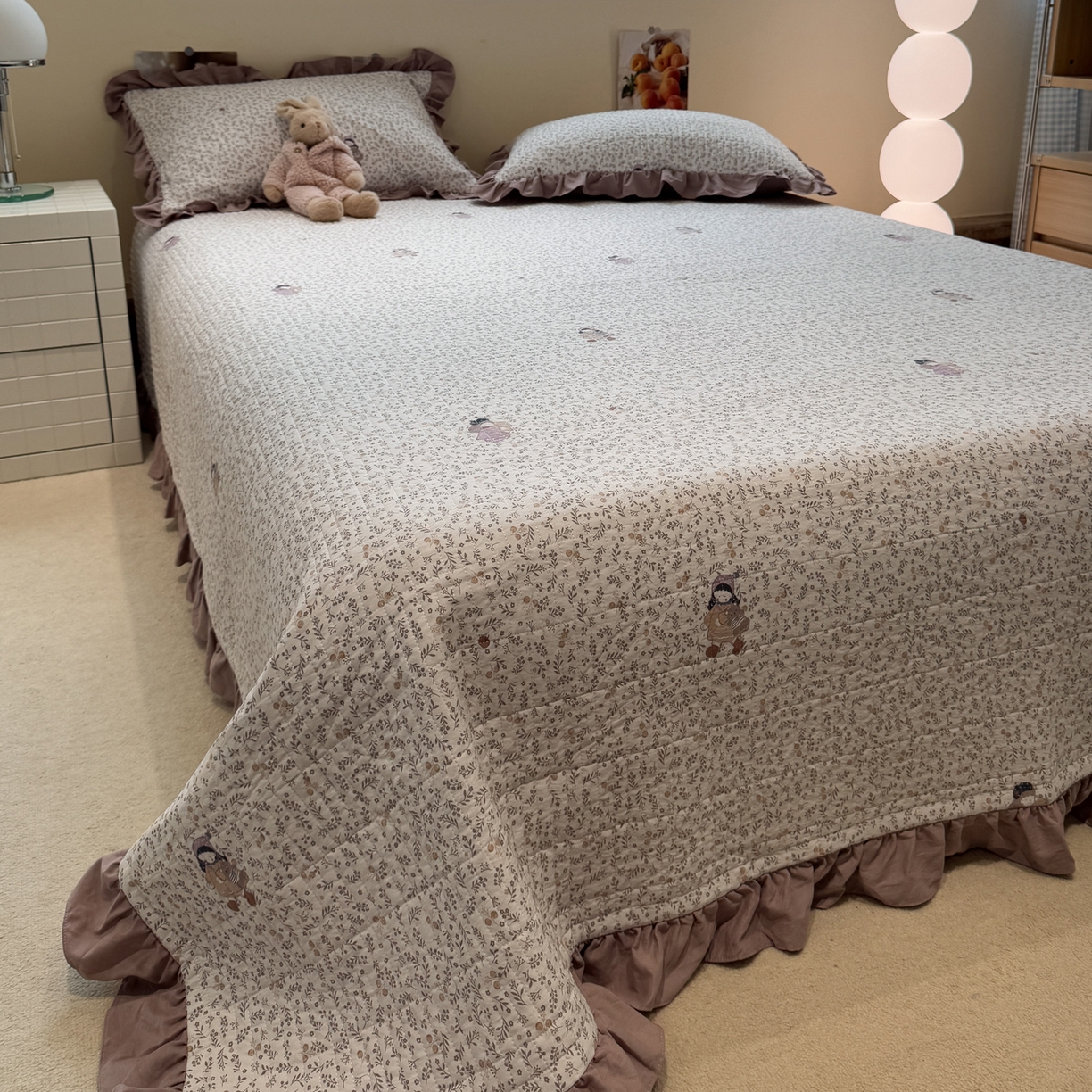 91家纺网 家纺一手货源 找家纺 一加一 2025新款软糯亲肤印花床盖三件套 豆蔻