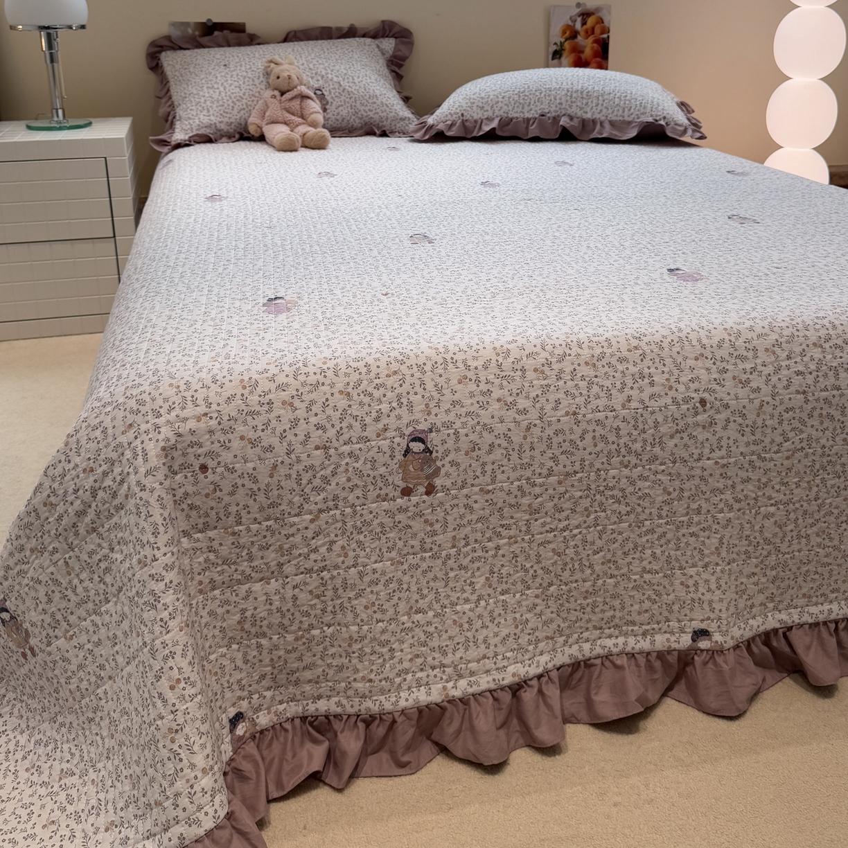 91家纺网 家纺一手货源 找家纺 一加一 2025新款软糯亲肤印花床盖三件套 豆蔻