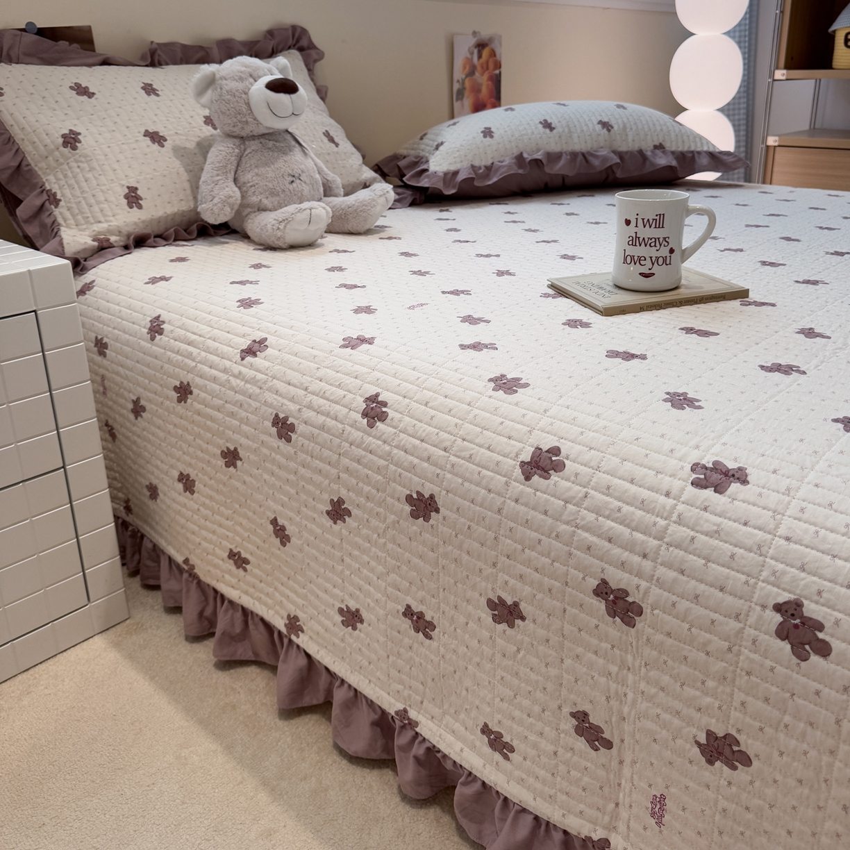 91家纺网 家纺一手货源 找家纺 一加一 2025新款软糯亲肤印花床盖三件套 梦想熊