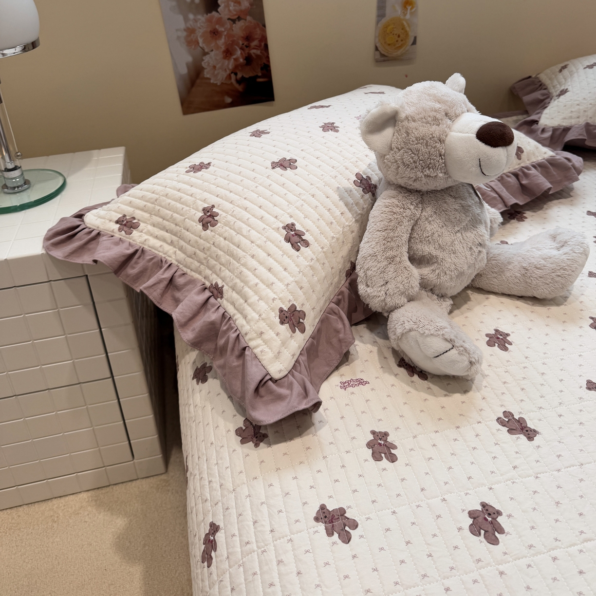 91家纺网 家纺一手货源 找家纺 一加一 2025新款软糯亲肤印花床盖三件套 梦想熊