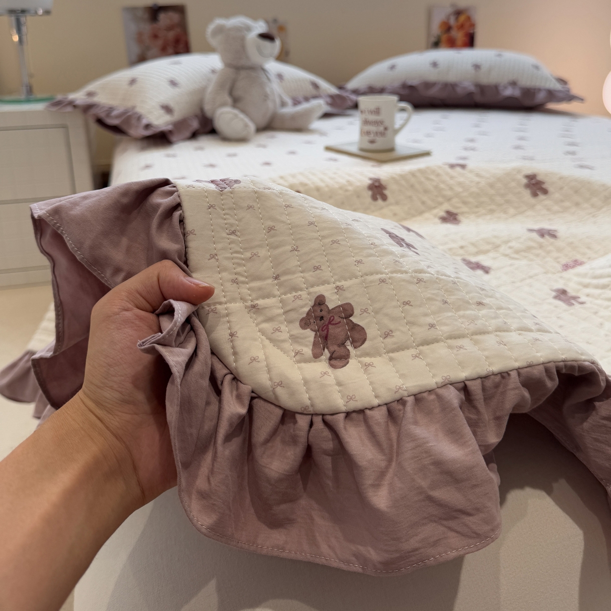 一加一 2025新款软糯亲肤印花床盖三件套 梦想熊