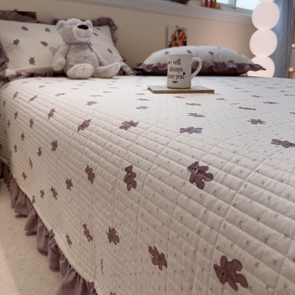 91家纺网 家纺一手货源 找家纺 一加一 2025新款软糯亲肤印花床盖三件套 梦想熊