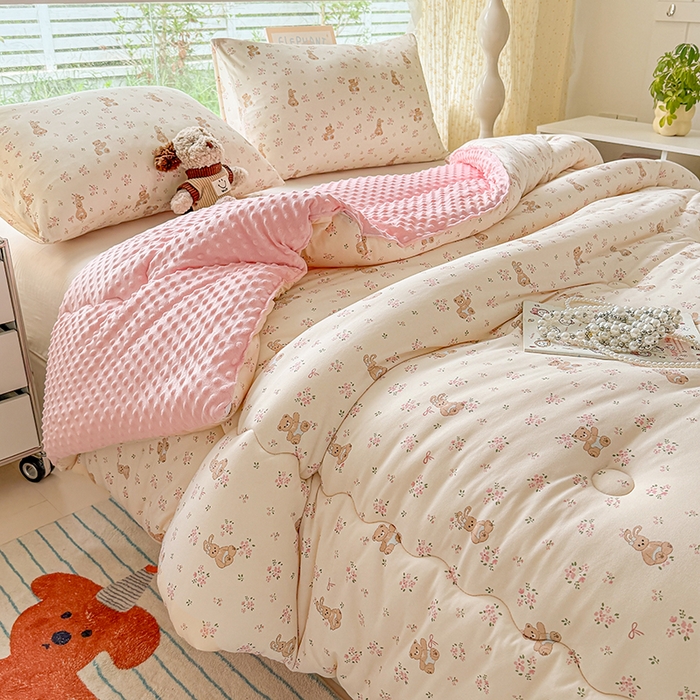 91家纺网 家纺一手货源 找家纺 （总）天瑜家纺 2025新款针织棉豆豆绒大豆被冬被被子被芯