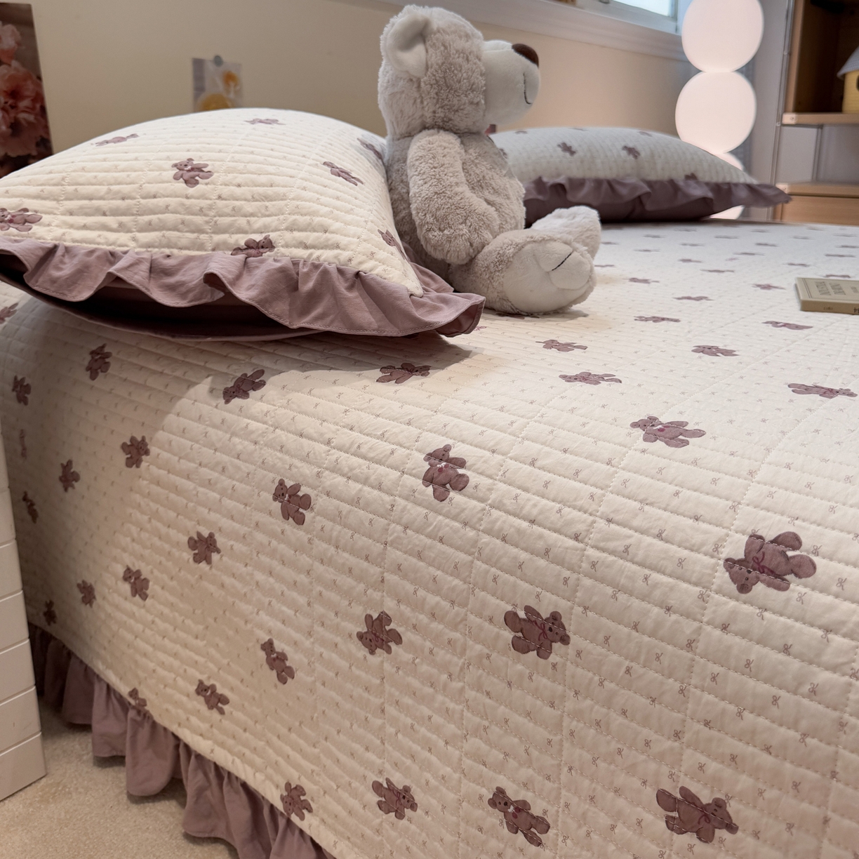 91家纺网 家纺一手货源 找家纺 一加一 2025新款软糯亲肤印花床盖三件套 梦想熊