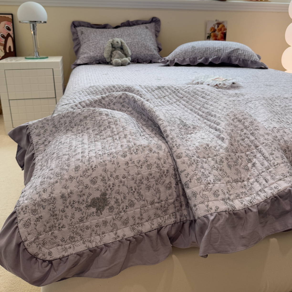 91家纺网 家纺一手货源 找家纺 一加一 2025新款软糯亲肤印花床盖三件套 巴洛克之恋