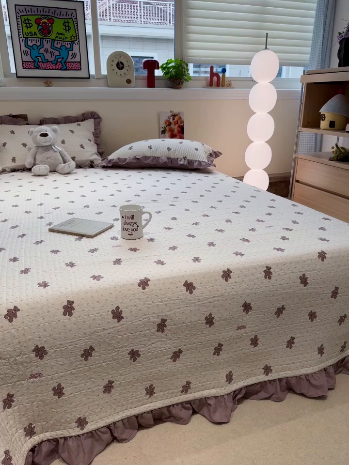 91家纺网 家纺一手货源 找家纺 一加一 2025新款软糯亲肤印花床盖三件套 梦想熊