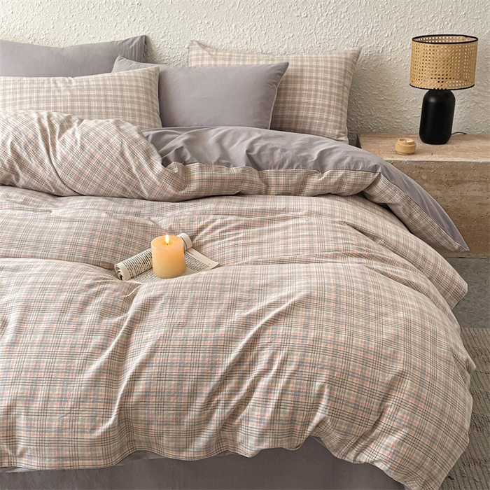 91家纺网 家纺一手货源 找家纺 曲之慕 2025新款亲肤舒适全棉纯棉色织水洗棉四件套 丛草集-粉