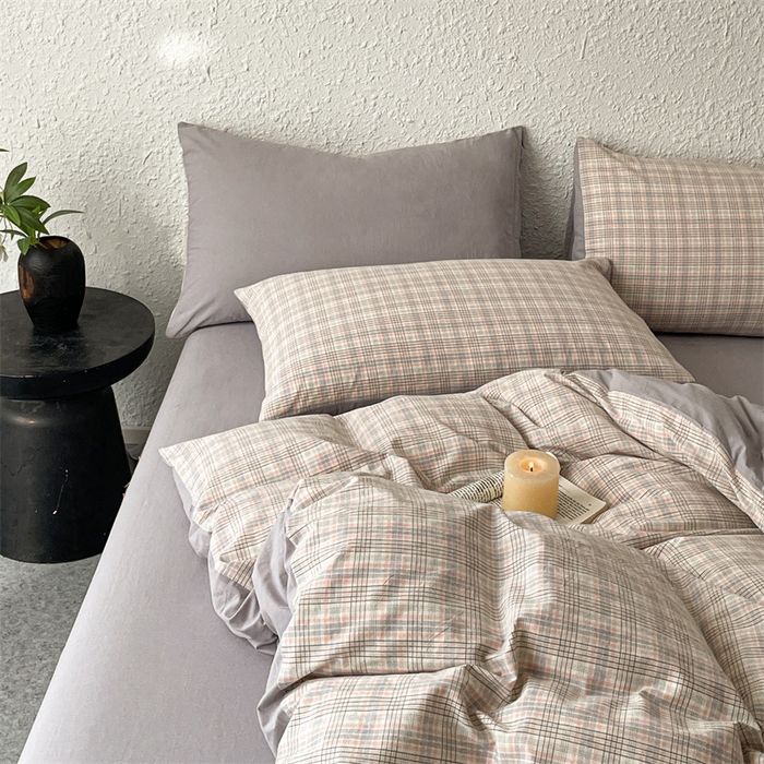 91家纺网 家纺一手货源 找家纺 曲之慕 2025新款亲肤舒适全棉纯棉色织水洗棉四件套 丛草集-粉