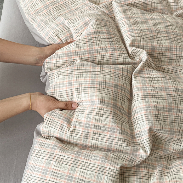 91家纺网 家纺一手货源 找家纺 曲之慕 2025新款亲肤舒适全棉纯棉色织水洗棉四件套 丛草集-粉