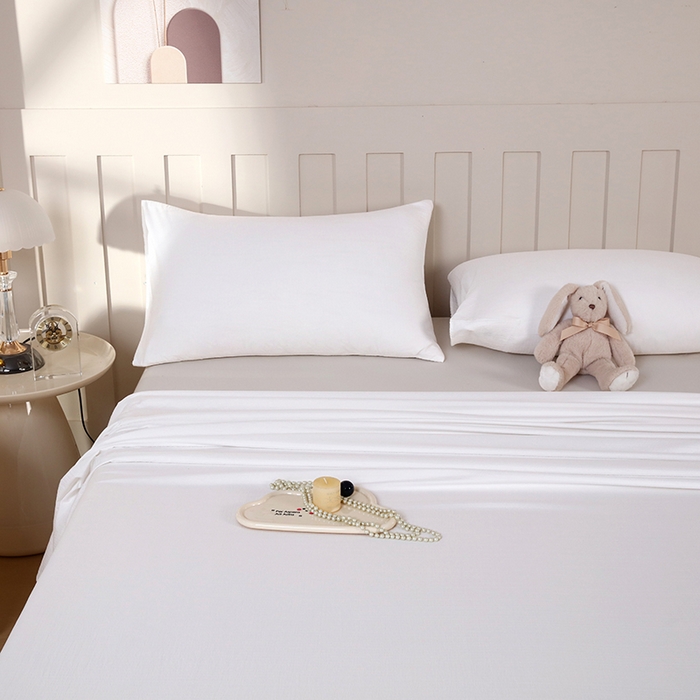 91家纺网 家纺一手货源 找家纺 一诺家居 2025新款A类云感棉双层纱纯色床单针织棉母婴级裸睡木棉床单三件套 量大可优惠 珍珠白