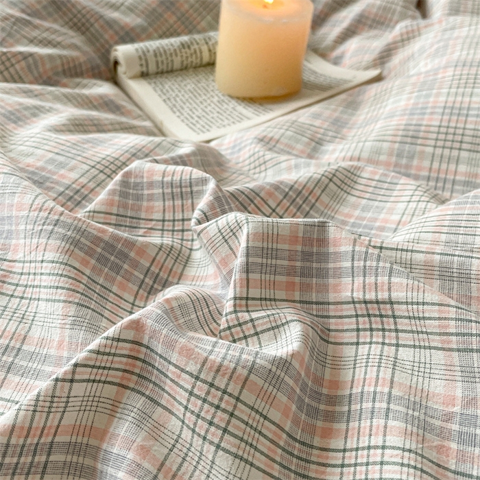 91家纺网 家纺一手货源 找家纺 曲之慕 2025新款亲肤舒适全棉纯棉色织水洗棉四件套 丛草集-粉