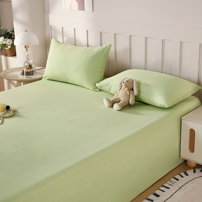 91家纺网 家纺一手货源 找家纺 （总）一诺家居 2025新款A类云感棉双层纱纯色床单针织棉母婴级裸睡木棉床单三件套 量大可优惠