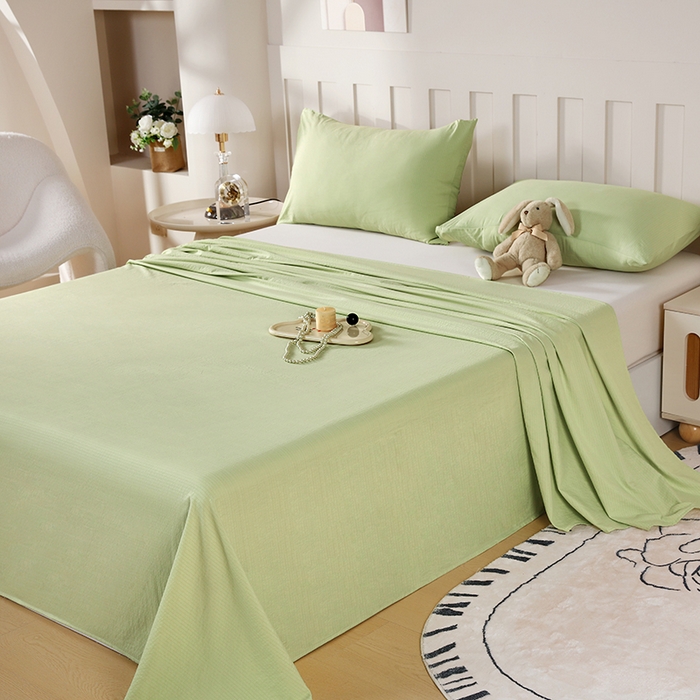 91家纺网 家纺一手货源 找家纺 （总）一诺家居 2025新款A类云感棉双层纱纯色床单针织棉母婴级裸睡木棉床单三件套 量大可优惠